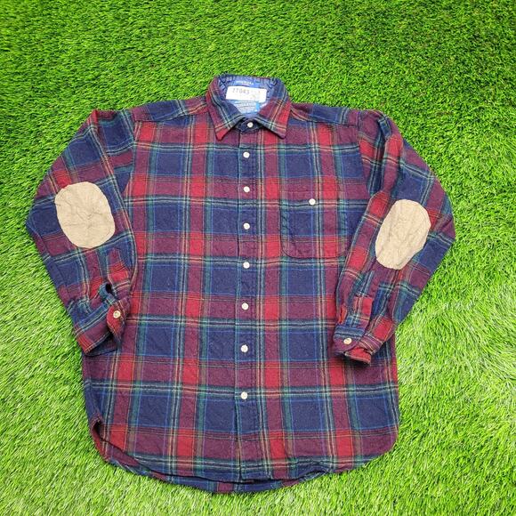Vintage Pendleton Wool Plaid Shirt Medium 21x27 Elbow-Patch USA - Picture 1 of 11